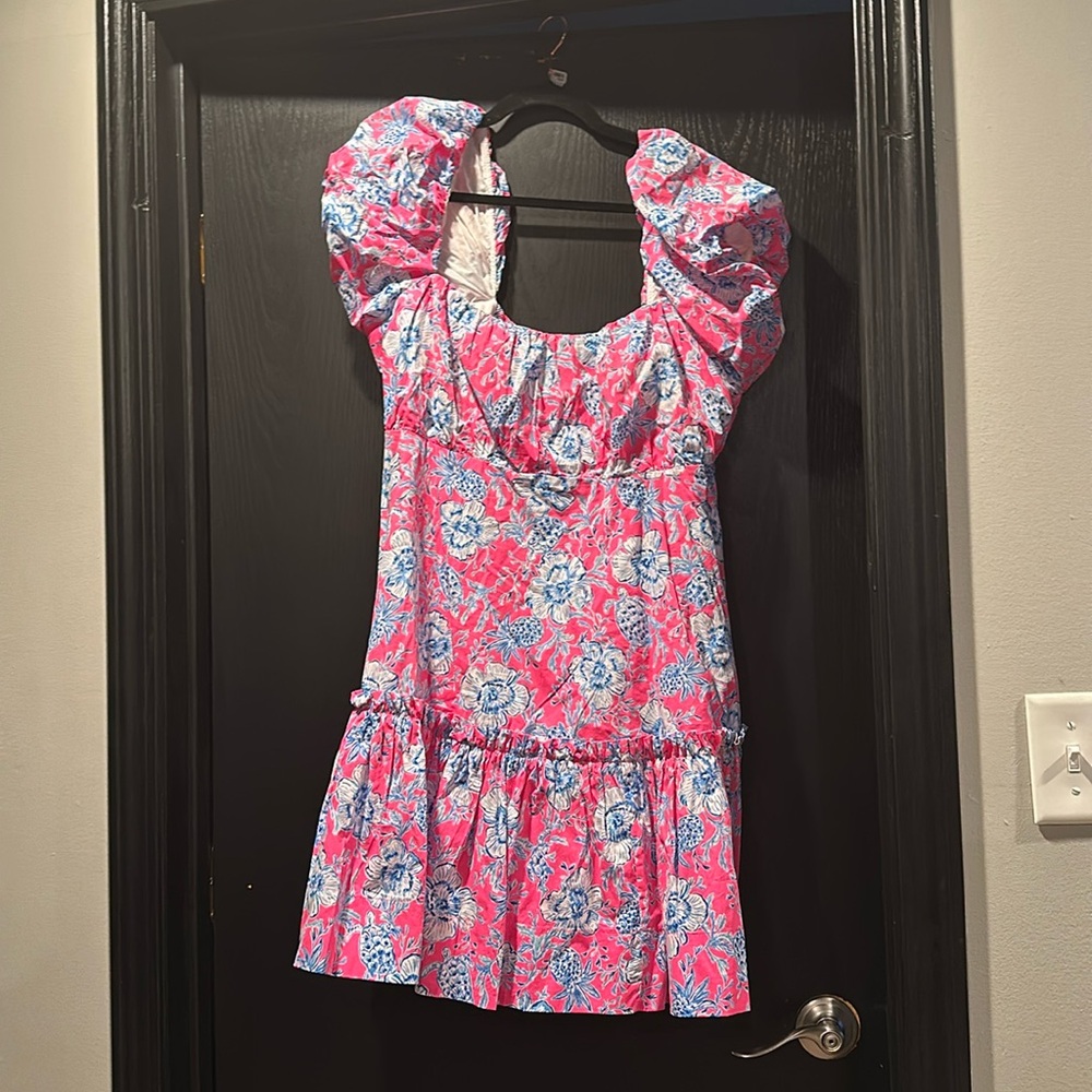 Puff sleeved floral print dress